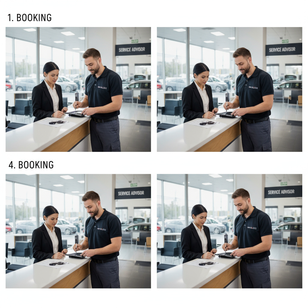 Service sequence: booking, inspection, repair, handover