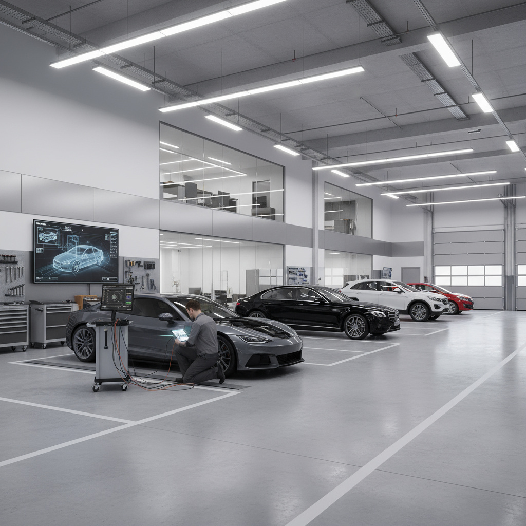 Modern auto workshop interior